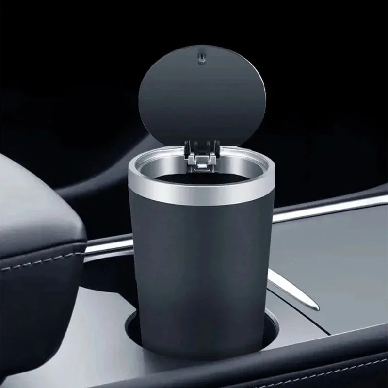 1Pc Premium Car Trash Bin with Press Lid Leakproof Odor Resistant ABS Cup Holder Mini Garbage Can Auto Interior Parts
