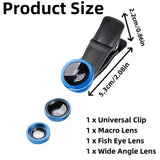 3 in1 180° Fish Eye Mobile Phone Camera Lens Fish Eye 0.67X Quality Wide Angle Macro Lens Clip Phone Lens Kit For All Smartphone