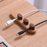 Wooden Cable Organizer Adhesive Cord Holder, No-Drill Wire Keeper for Desk, Solid Wood USB Charging Cable Clip Anti-Tangle