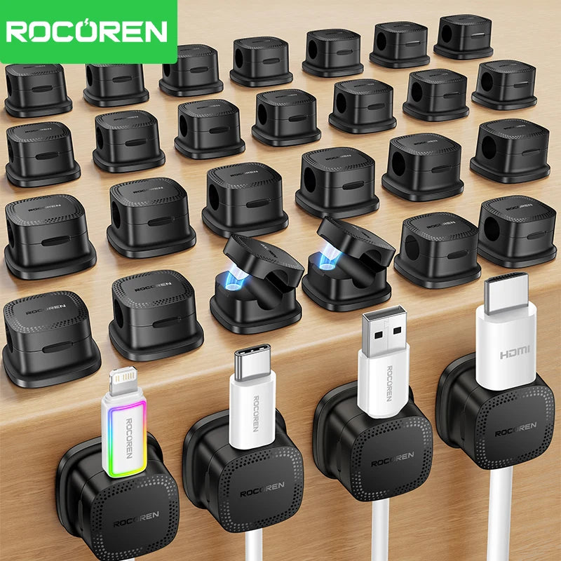 ROCOREN 30PCS Magnetic Cable Organizer Clips for Desk Home Office Adjustable Cable Cord Management Wire Keeper Cable Holder Clip
