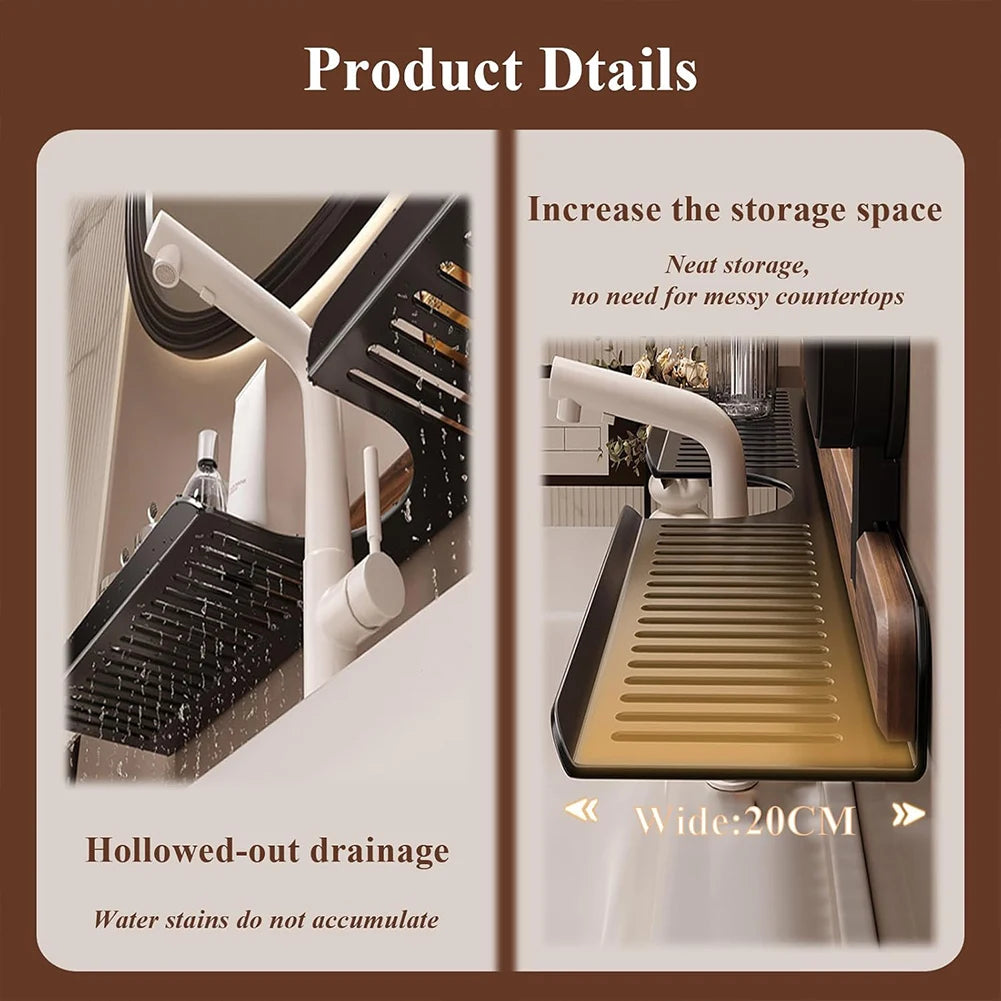 Walnut Suction Cup Bathroom Shelf No Drilling Heavy Duty Storage Rack Over Faucet Sink Rack for Bathroom