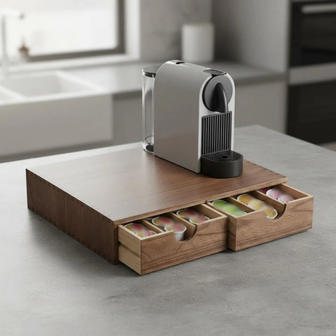 Coffee Pod Drawer Space Saving 30 Pod Organizer Coffee Capsule Drawer Easy Reach for Kitchen Counter, Office Break Room