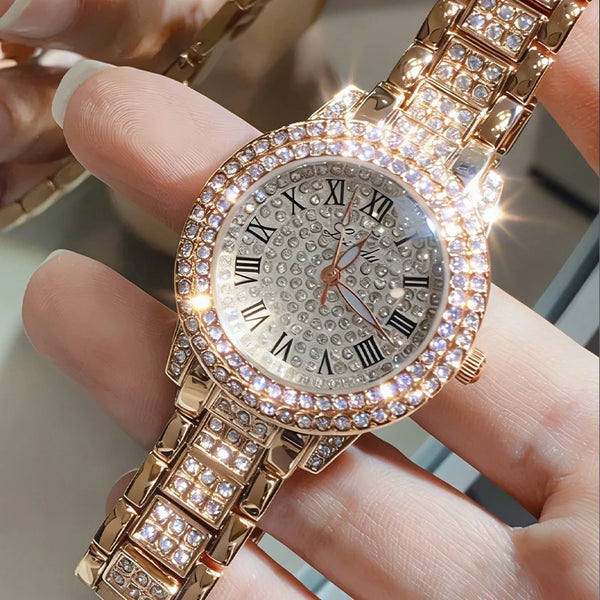 Casual Elegant Full Diamond Women's Quartz Watch Shiny Zircon Mechanical Lady Wristwatches Fashion Folding Watches Buckle Watch