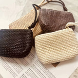 Summer Straw Key Coin Storage Purse,mini Zippered Card Holder,portable Wrist Bag Wallet Clutch Pouch,Beach Vacation Straw Bag