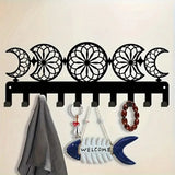 Moon Phase Key Holder 10 Hooks Wall Mount, Metal Key Organizer with Leash Hook, Entryway Wall Decor for Home