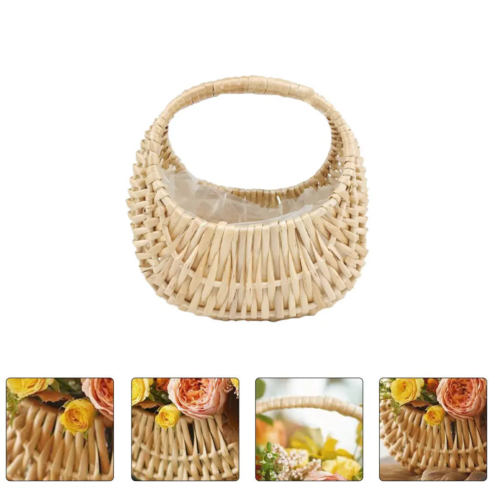 Decorative Woven Basket Handmade Flower Storage Organizer for Pantry Fruits Snacks Rustic Basket Modern Minimalist Design