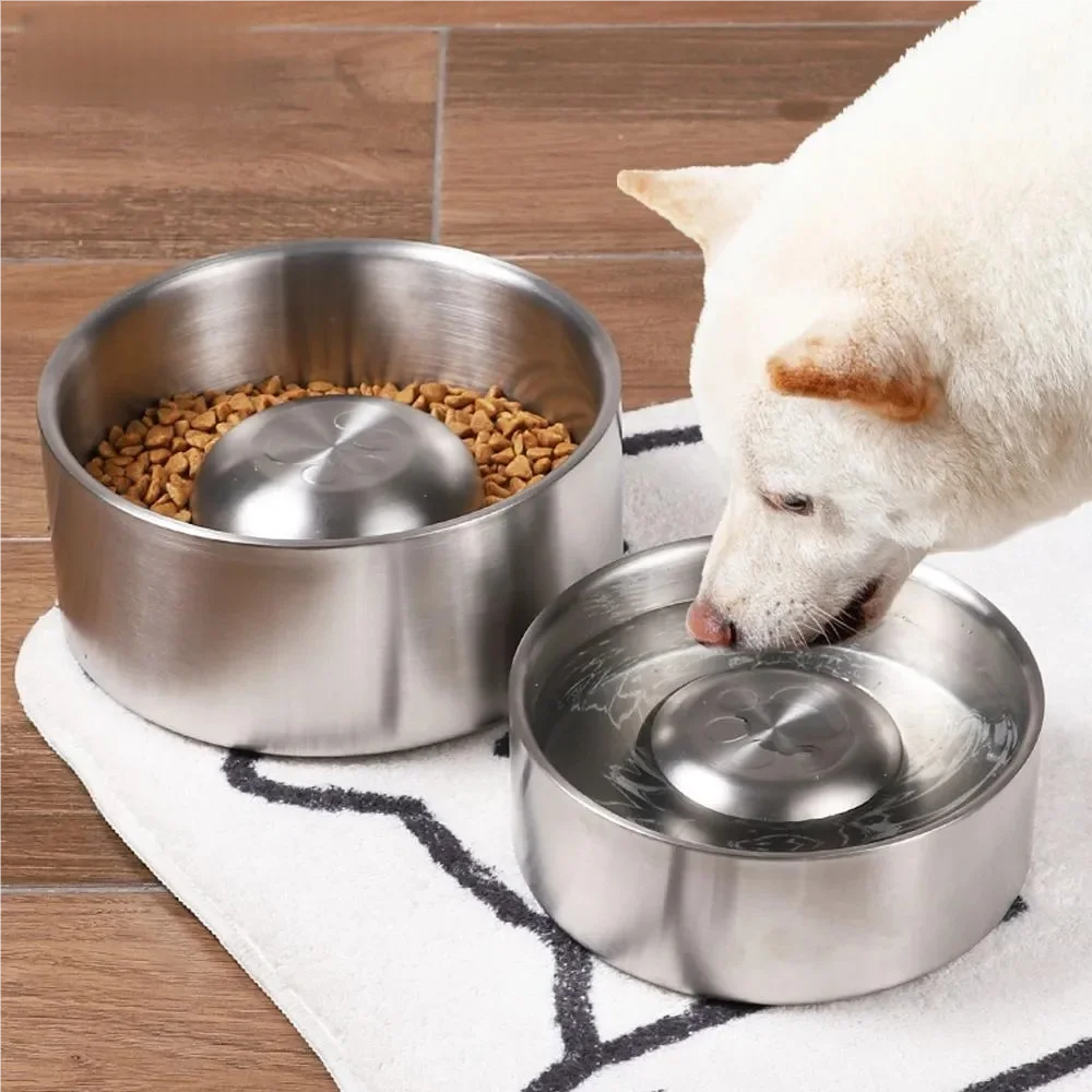 Stainless steel dog slow feeder bowl, water bowl, anti-tipping dog bowl, slow feeding bowl, food bowl, anti-choking bowl for m