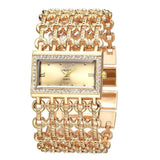 Women's Fashion Luxury Square Diamond Quartz Watch with Light, Ladies' Gold Stainless Steel Bracelet
