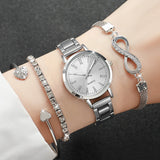 4PCS Fashion Women Watches Diamond Bracelets Set Alloy Strap Quartz Wristwatch Reloj Mujer Girls Clock Gift (Without Box)