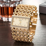 Women's Fashion Luxury Square Diamond Quartz Watch with Light, Ladies' Gold Stainless Steel Bracelet