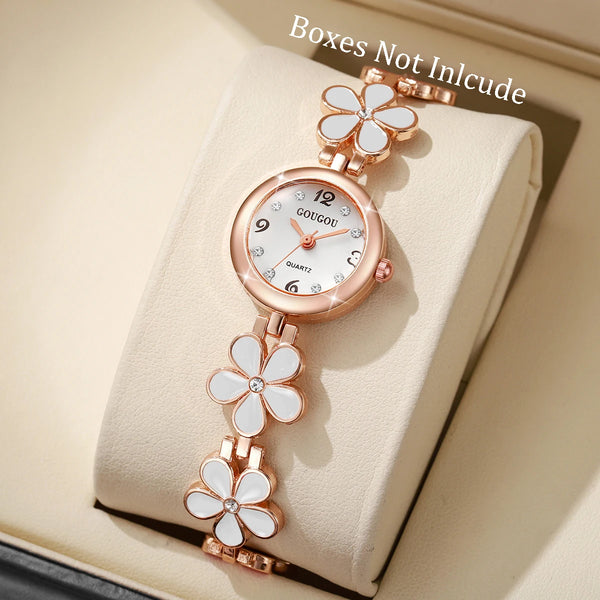 Fashion Flower Bracelet Strap Women Watches Ladies Diamond Arabic Numeral Dial Wristwatches Reloj Mujer（Without Box）