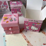 New Double Layer Drawer Storage Box Kt My Melody Kuromi Cinnamoroll Jewelry Bead Chain Stationery Organizer For Girls