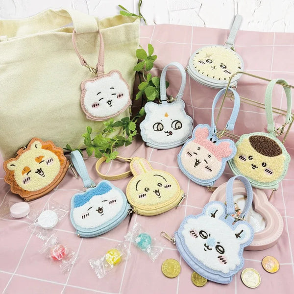 Cute Hachiware Usagi Plush Coin Purse Embroidery Face Zipper Pouch Small Hanging Bag Storage Organizer Gift for Boys Girls Fans