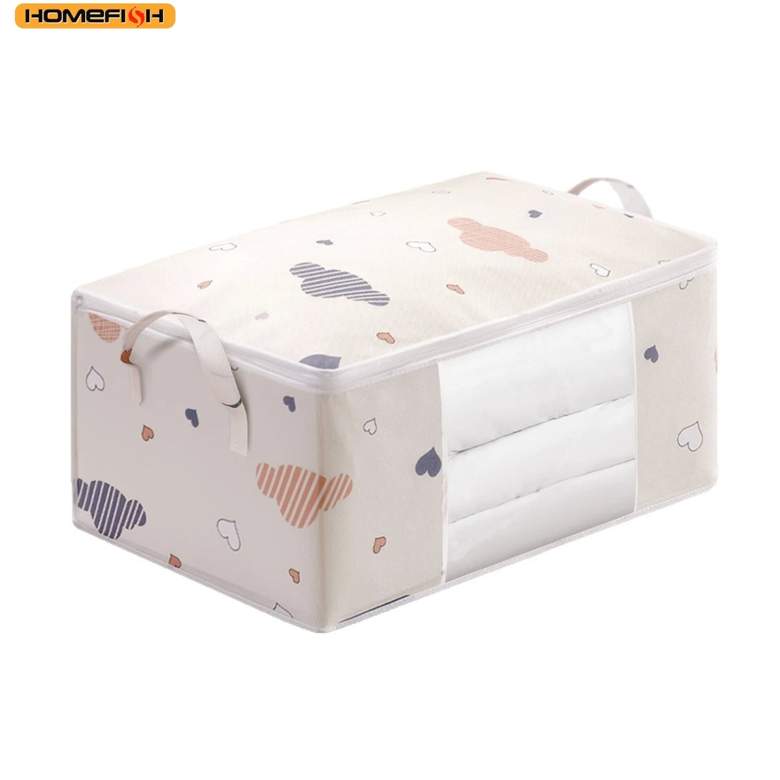 HOMEFISH Large Capacity Foldable Clothes Storage Bag with Reinforced Handle Sturdy Zipper for Blankets Bedding - Organizer Bag