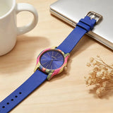 Neutral Large Dial Bamboo Wristwatch Dual Time Display Leather Band Buckle Lightweight Natural Bamboo Watch