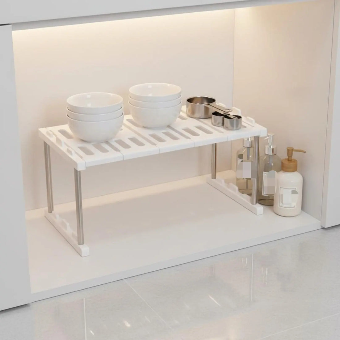 Foldable Kitchen Shelf Stackable Stainless Steel Kitchen Shelf Under Sink Organizer Rack Easy to Clean for Office