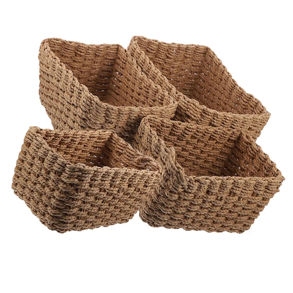 4Pcs Handwoven Storage Basket Natural Organizer for Home Bedroom Kitchen Living Room Bathroom Magazine Newspaper Storage