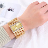 Women's Fashion Luxury Square Diamond Quartz Watch with Light, Ladies' Gold Stainless Steel Bracelet
