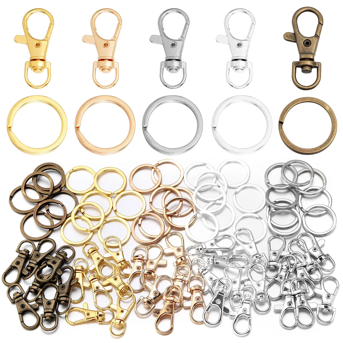 10Sets Alloy Swivel Lobster Clasp Hooks With Split Key Ring Snap Hooks For DIY Keychain Bag Hang Doll Jewelry Making Accessories