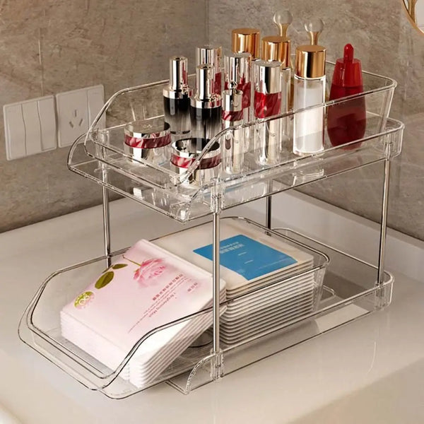 2 Layer Bathroom Organizer Acrylic Sliding Drawers Kitchen Storage Tray Clear Under Sink Storage Rack Home