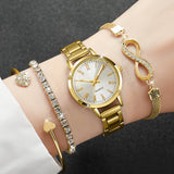 4PCS Fashion Women Watches Diamond Bracelets Set Alloy Strap Quartz Wristwatch Reloj Mujer Girls Clock Gift (Without Box)