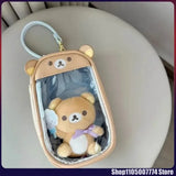 Kawaii Rilakkuma Bear Sister Pendant Storage Bag Children Transparency Pu Coin Purse Key Bag Card Id Holder Small Wallet Gift