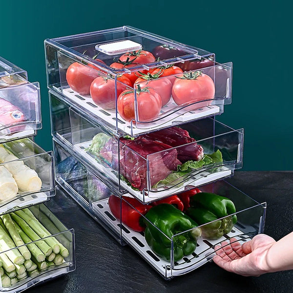 1Pc/Transparent Drawer-Type Storage Box with Lid, Sealed Storage Box, Kitchen Organizer Box, Large Capacity