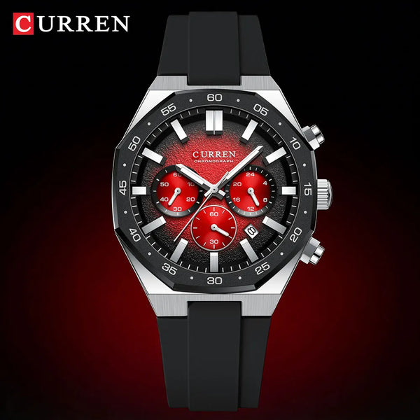 CURREN Fashion Casual Men Sports Watch Chronograph Silicone Belt Auto Date Dial Quartz Wristwatch Male Reloj Relogio Masculino