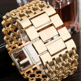Women's Fashion Luxury Square Diamond Quartz Watch with Light, Ladies' Gold Stainless Steel Bracelet
