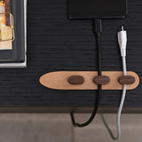 Wooden Cable Organizer Adhesive Cord Holder, No-Drill Wire Keeper for Desk, Solid Wood USB Charging Cable Clip Anti-Tangle