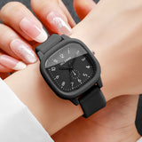 Fashion Square Women Quartz Watch Casual Arabic Dial Silicone Strap Wristwatches Reloj Mujer Girls Clock Gift (Without Box)