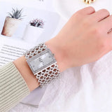 Women's Fashion Luxury Square Diamond Quartz Watch with Light, Ladies' Gold Stainless Steel Bracelet