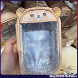 Kawaii Rilakkuma Bear Sister Pendant Storage Bag Children Transparency Pu Coin Purse Key Bag Card Id Holder Small Wallet Gift