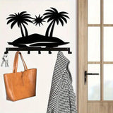 Metal 7-Hook Key Holder with Sun Beach Decor, Wall-Mounted Storage Rack for Keys, Towels, Coats - Durable & Rustproof Home Organ