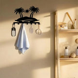 Metal 7-Hook Key Holder with Sun Beach Decor, Wall-Mounted Storage Rack for Keys, Towels, Coats - Durable & Rustproof Home Organ
