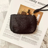 Summer Straw Key Coin Storage Purse,mini Zippered Card Holder,portable Wrist Bag Wallet Clutch Pouch,Beach Vacation Straw Bag