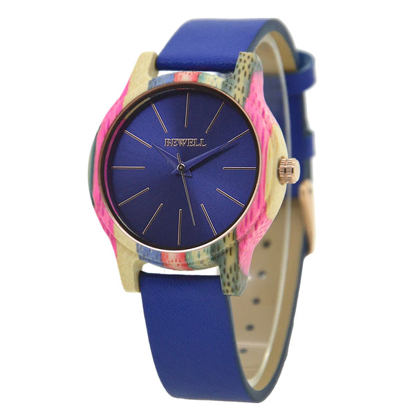 Neutral Large Dial Bamboo Wristwatch Dual Time Display Leather Band Buckle Lightweight Natural Bamboo Watch