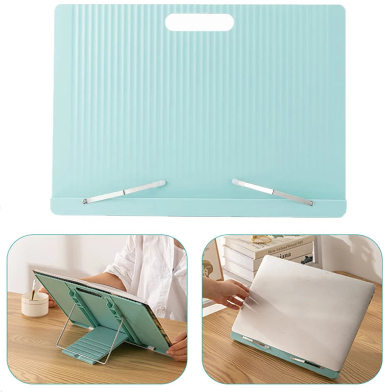 BEISHI Adjustable Desktop Book Stand for Reading with Page Clips Plastic Foldable Book Reading Holder iPad Tablet Laptop Holder