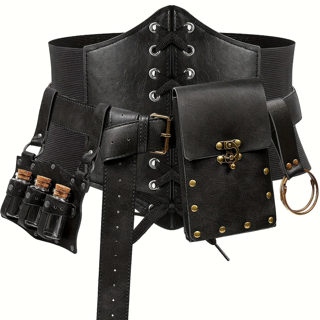 5pcs Renaissance Costume Belt Bag Corset Potion Bottle Vilas Sword Frog Hook Medieval Festival Role Play Halloween Accessories