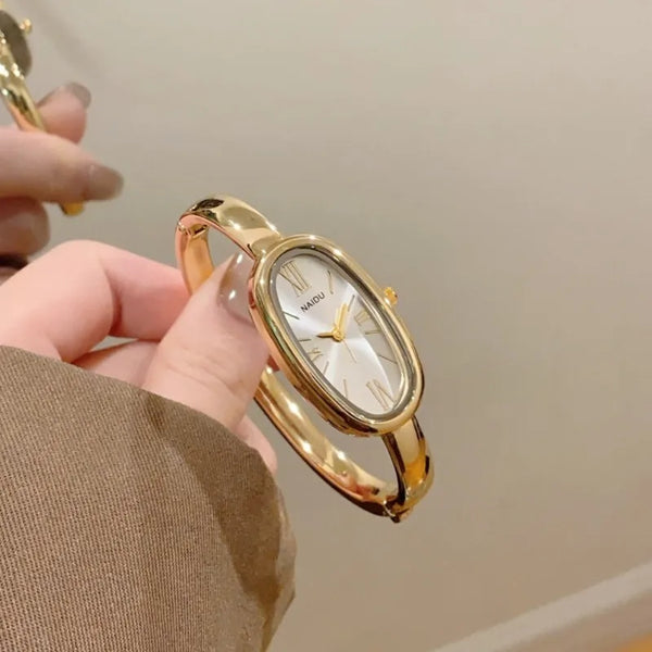 High-end Women's Roman Scale Quartz Watch Simple Gold Bracelet Ladies Watches Oval Dial Wristwatches Clock Dress Montre Femme