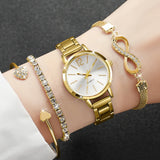 4PCS Fashion Women Watches Diamond Bracelets Set Alloy Strap Quartz Wristwatch Reloj Mujer Girls Clock Gift (Without Box)