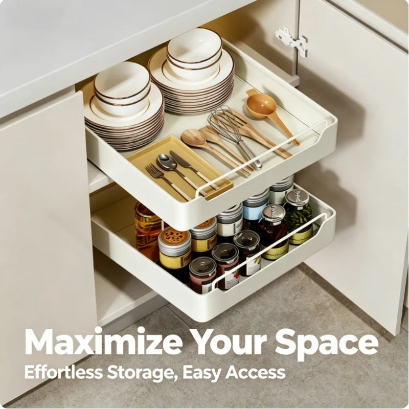 Under Sink Cabinet Pantry Storage Tray Rack Sliding Pull Out Drawer Organizer Space Saving Kitchen Storage Shelf Household Stora