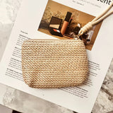 Summer Straw Key Coin Storage Purse,mini Zippered Card Holder,portable Wrist Bag Wallet Clutch Pouch,Beach Vacation Straw Bag