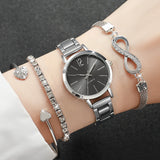 4PCS Fashion Women Watches Diamond Bracelets Set Alloy Strap Quartz Wristwatch Reloj Mujer Girls Clock Gift (Without Box)