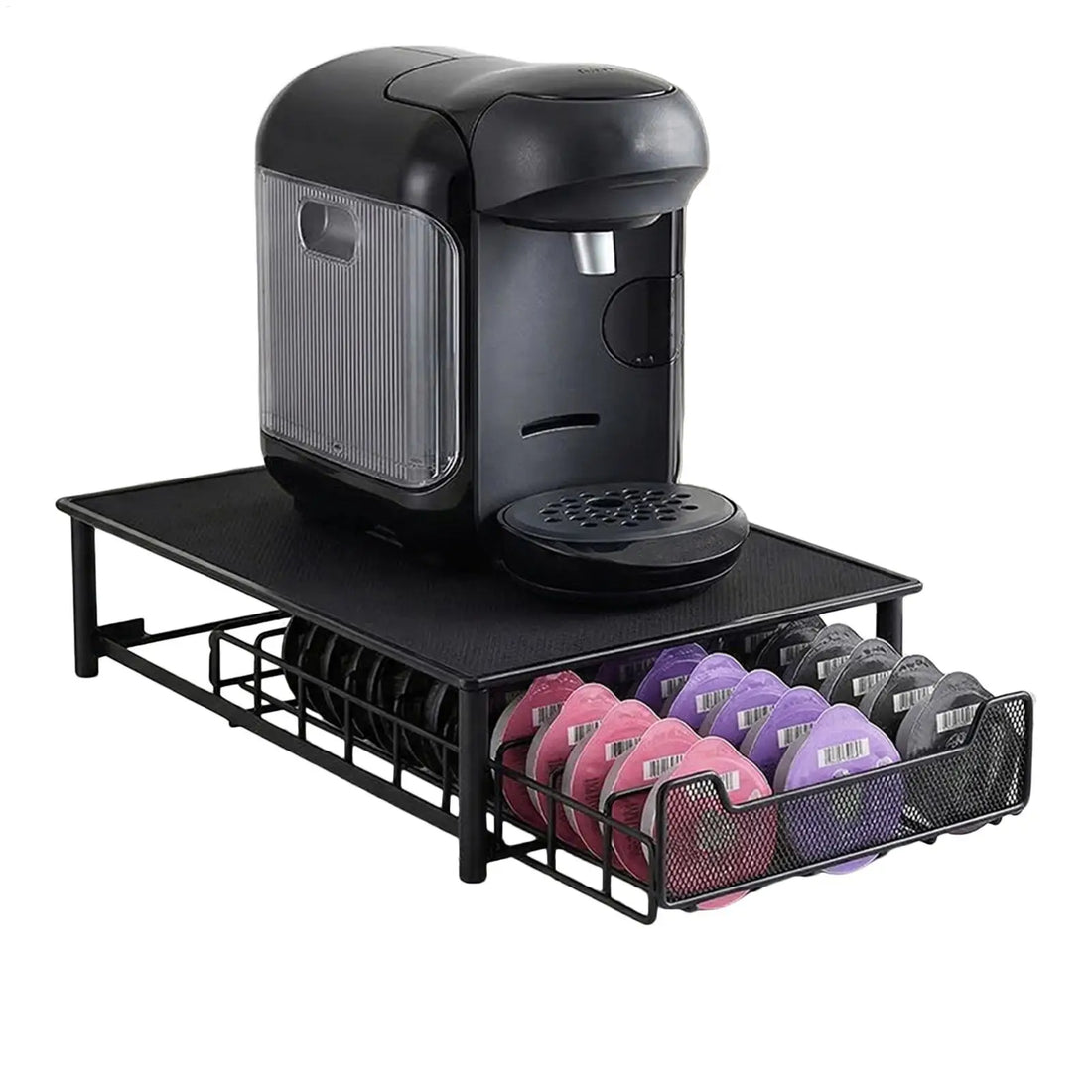 Coffee Pod Organizer Tray Metal Wire Quick Access Stand 60 Capacity Counter Coffee Machine Organizer With Drawer For Kitchen
