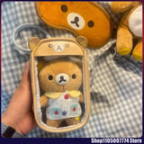 Kawaii Rilakkuma Bear Sister Pendant Storage Bag Children Transparency Pu Coin Purse Key Bag Card Id Holder Small Wallet Gift