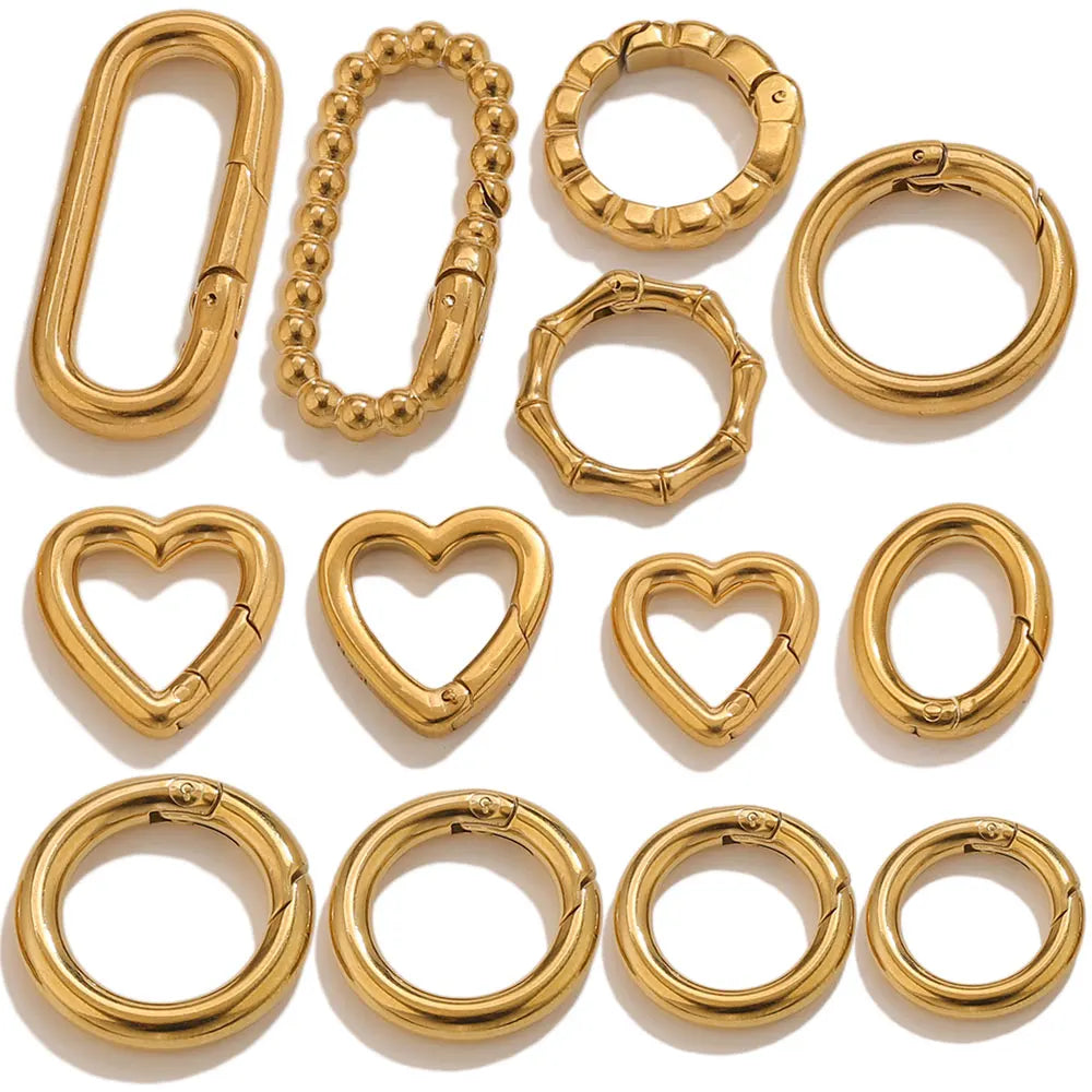 2pcs Stainless Steel Round Heart Spring Clasps Oval Buckle Connector Carabiner Keychain Bag Clips Hook Chain Buckles DIY Jewelry