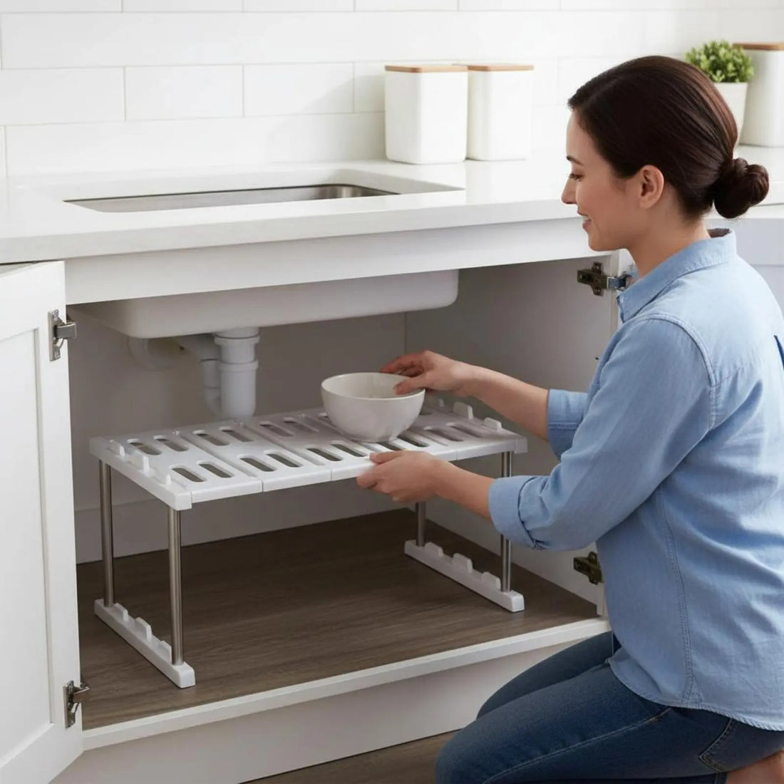 Foldable Kitchen Shelf Stackable Stainless Steel Kitchen Shelf Under Sink Organizer Rack Easy to Clean for Refrigerator