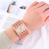 Women's Fashion Luxury Square Diamond Quartz Watch with Light, Ladies' Gold Stainless Steel Bracelet