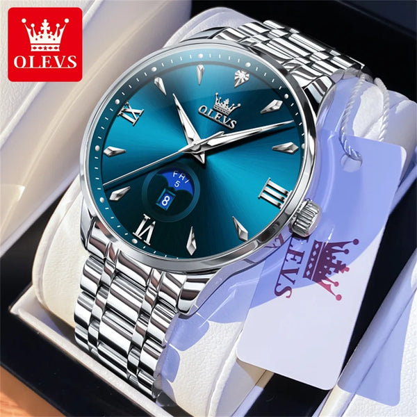 OLEVS Moon Phase men's watches calendar 30m waterproof quartz watch for man fashion minimalist Original wristwatch brand watch